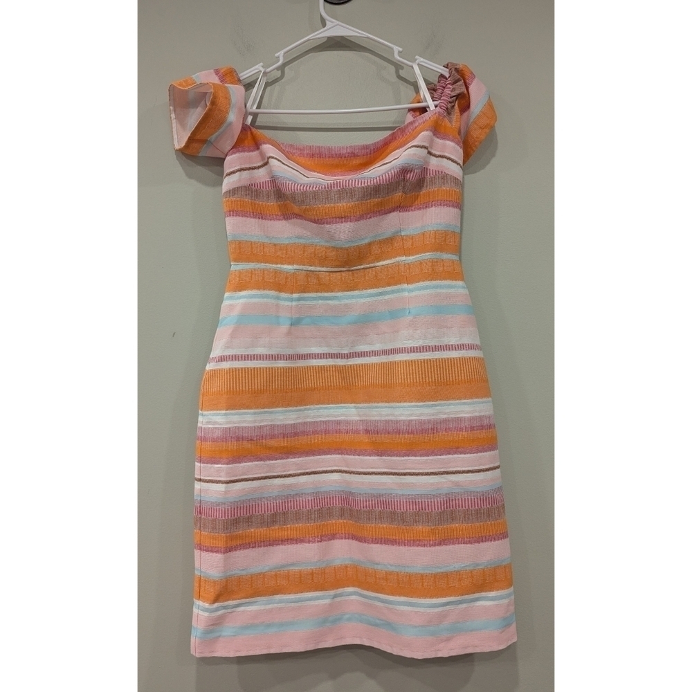 Hutch By Anthropologie Orange Stripe Cotton Blend Off Shoulder Dress Size 4